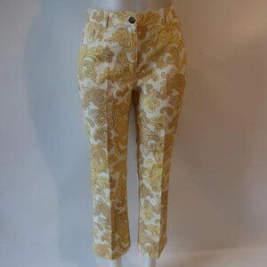 Womens Luisa Spagnoli Yellow, White Paisley Straight Leg Pants 44 EUR/US 10